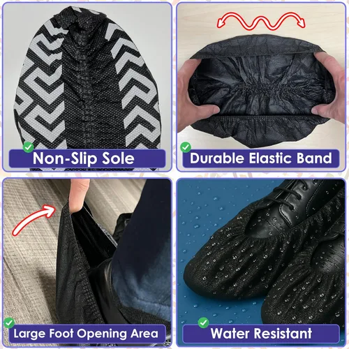 Miniatura 3 de Paquete de 100 fundas negras desechables extragrandes para botas y zapatos. Botines reutilizables resistentes al agua duraderos con peldaños