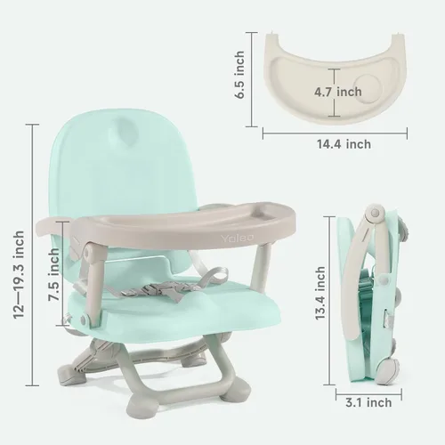 Miniatura 7 de YOLEO Silla alta para bebé, asiento elevador para mesa de comedor, sillas altas plegables con alturas ajustables, asiento elevador de viaje
