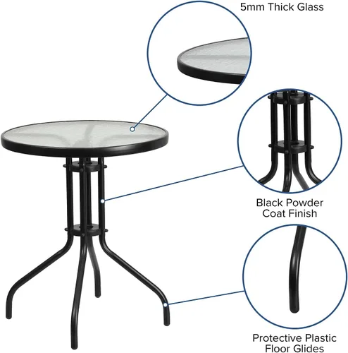 Miniatura 3 de Flash Furniture Brazos - Juego de comedor para patio al aire libre de 3 piezas, 2 sillas apilables flexibles color gris, mesa redonda de vidrio
