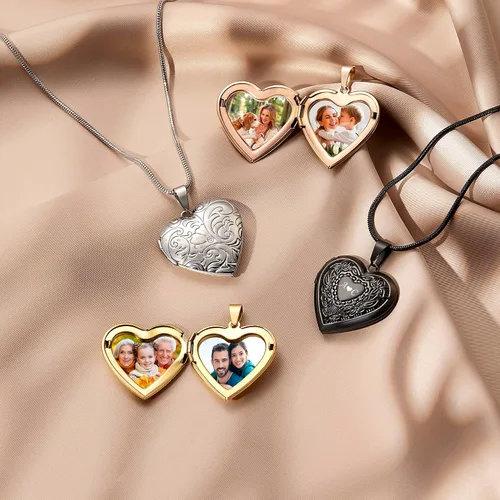 Miniatura 4 de Fanery sue Collar con medallón de corazón que sostiene imágenes, collares personalizados con fotos personalizadas, con imagen