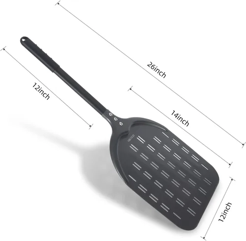 Miniatura 2 de Pela de pizza perforada, 12 x 14 pulgadas rectangular para pizza, espátula profesional de aluminio anodizado para pizza, 26 pulgadas en total
