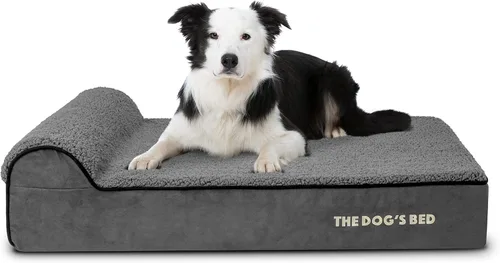Miniatura 44 de The Dog's Bed - Cama Ortopédica para Perros con Reposacabezas XL Negra de Felpa, Espuma Viscoelástica, Alivio del Dolor para Artritis, Displasia