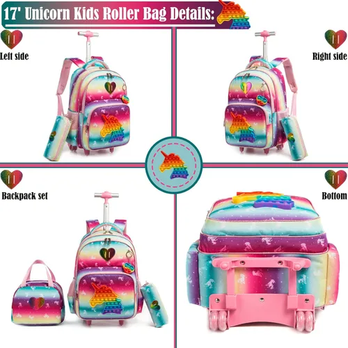 Miniatura 3 de Egchescebo Mochila con ruedas para niñas con ruedas para niños y niñas, mochila con ruedas