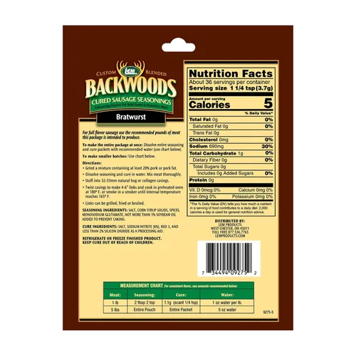 Miniatura 2 de LEM Products Backwoods Bratwurst – Salchicha curada con condimento, ideal para caza silvestre y carne doméstica, sazona hasta 25 libras de carne