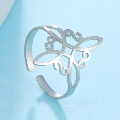 Miniatura 3 de Fuqimanman2020 Conjunto de collar de anillo de nudo de bruja de acero inoxidable ajustable, brujería celta, nudo de amor, anillo abierto, anillo