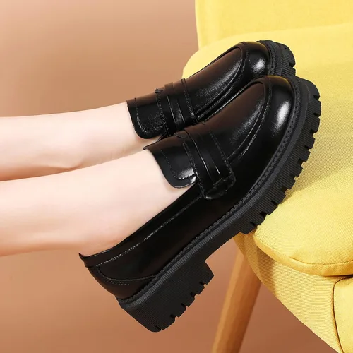 Miniatura 2 de Mocasines de cuero para mujer, zapatos de penny de plataforma gruesa, clásicos, punta redonda, cómodos, zapatos de trabajo de negocios
