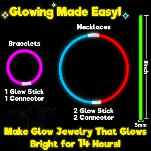 Miniatura 2 de TURNMEON Paquete de 960 varillas brillantes ultra brillantes que brillan en la oscuridad, suministros de fiesta, collar con conector de 8 pulgadas