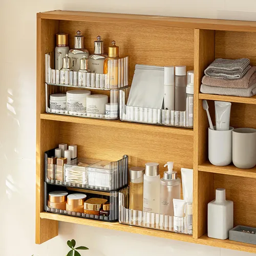 Miniatura 2 de Organizador de estantes de 2 niveles para botiquín, compartimentos para almacenamiento de maquillaje, bandejas de estante para pared de gabinete