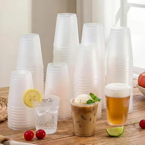 Miniatura 8 de Jingmore 500 vasos de plástico esmerilado a granel – 12 oz desechables transparentes vasos esmerilados para eventos de estadio hogar, fiesta