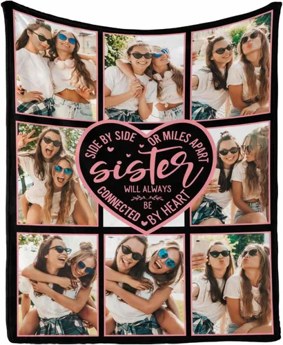 Miniatura 2 de Regalos para hermanas de hermana manta con collage de fotos, mantas de fotos personalizadas para hermanas, mejores amigas, mujeres, manta de amistad