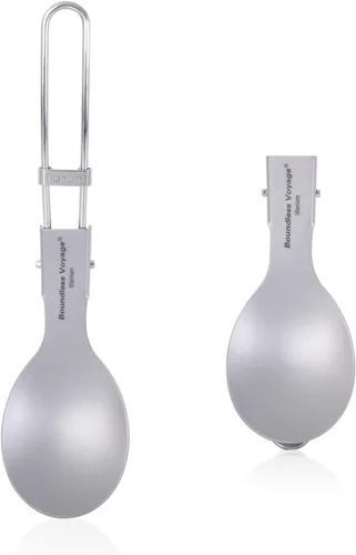 Miniatura 15 de iBasingo Cuchillo de tenedor de titanio con mango plegable, utensilios de vajilla ultraligeros para camping, picnic al aire libre, senderismo