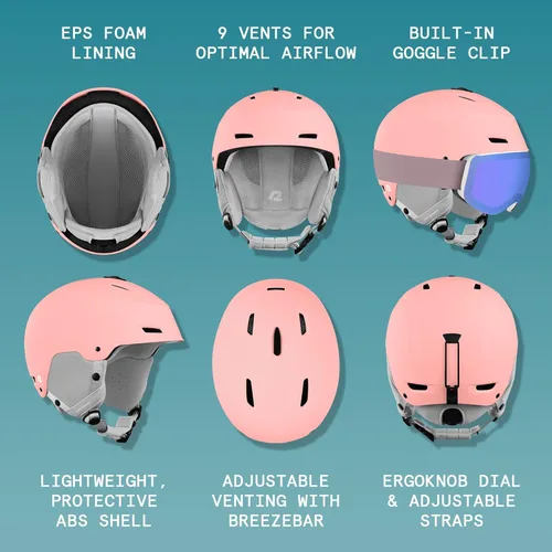Miniatura 2 de Retrospec Zephyr - Casco de esquí – Casco de snowboard para adultos y jóvenes con ajuste ajustable, 9 rejillas de ventilación transpirables, rosa