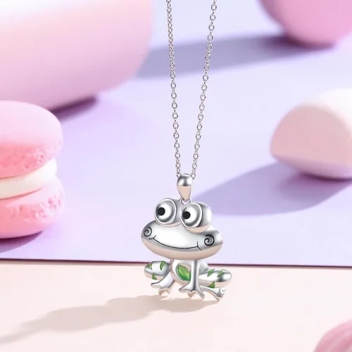 Miniatura 2 de Collar con dije de animal con diseño de rana, ajolote, erizo, panda rojo, plata de ley 925, dije de la suerte, hipoalergénico, regalo para niños