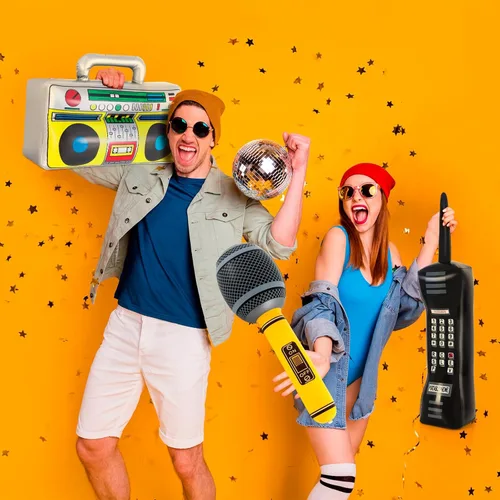 Miniatura 4 de Teléfono inflable, micrófono Boombox de radio inflable, decoraciones de fiesta de los años 80 y 90, decoraciones de fiesta temática de música hip