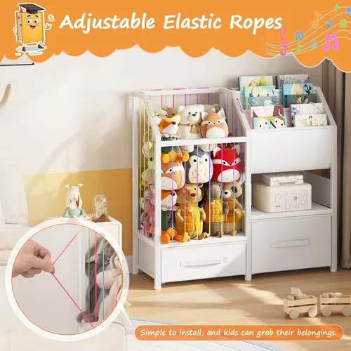 Miniatura 5 de HOOBRO Estantería para niños y organizador de almacenamiento de juguetes, almacenamiento de animales de peluche con estantería con eslinga y cajones