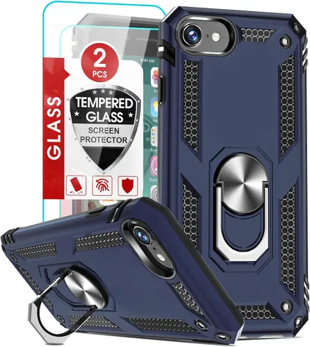 Miniatura 13 de LeYi Funda para iPhone SE con 2 protectores de pantalla de vidrio templado, funda de grado militar con soporte de anillo magnético para iPhone SE