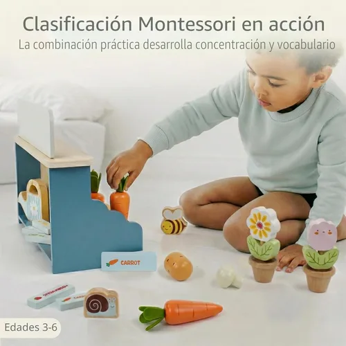 Miniatura 4 de PairPear Juego de juguetes de set de jardín de flores, juguetes de madera para niños pequeños, juego de comida para niñas y niños de 3 años