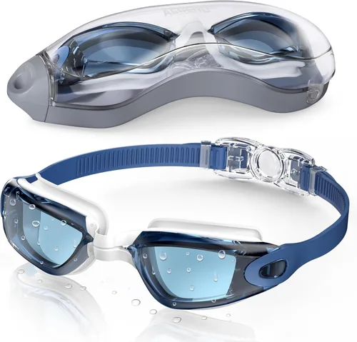 Miniatura 18 de Aegend Gafas de natación, gafas de natación sin fugas, protección completa para adultos, hombres, mujeres y jóvenes Azul y plateado.