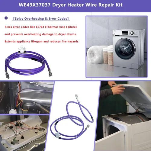 Miniatura 7 de WE49X37037 Kit de reparación de cable de calentador de secadora compatible con secadoras GE y Hotpoint Reemplaza WE49X32946 AP7217217 PS17137283