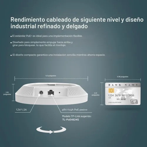 Miniatura 3 de TP-Link EAP650 Punto de acceso inalámbrico ultradelgado Omada True WiFi 6 AX3000 Adaptador de corriente incluido Malla, roaming sin
