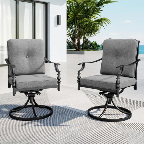 Miniatura 9 de MFSTUDIO Juego de 2 sillas de comedor para patio al aire libre, sillas de patio resistentes con cojines, sillas de terraza de hierro forjado