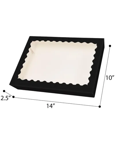Miniatura 6 de qiqee Caja de galletas negra autodesplegable con ventana, 24 unidades, 14 x 10 x 2.5 pulgadas, caja de pastelería para pastelería y macarrones