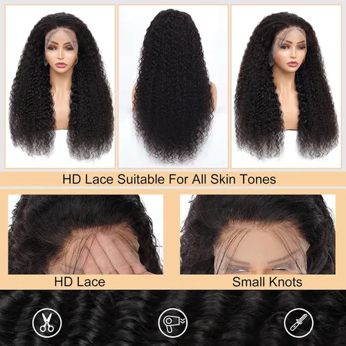 Miniatura 3 de Pelucas de cabello humano ondulado profundo con encaje frontal, densidad del 200%, 13x4 HD transparente, encaje frontal completo, pelucas de cabello