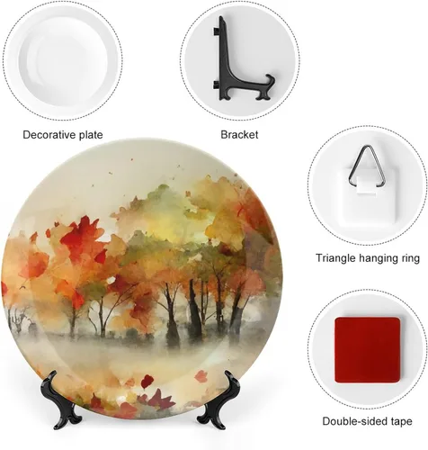 Miniatura 3 de Platos decorativos de pintura abstracta de árboles de arce otoñal, platos decorativos para decoración del hogar, platos de cena de temporada