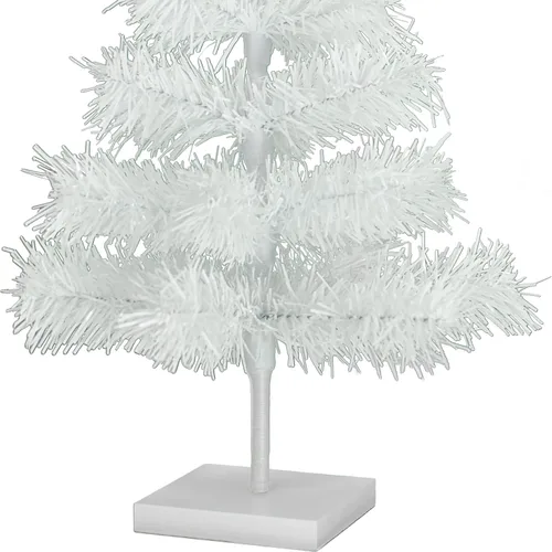 Miniatura 2 de Árbol de Navidad de mesa pequeño de 18 pulgadas, ramas de plumas de oropel artificial clásico para interiores y exteriores, soporte de base de Blanco