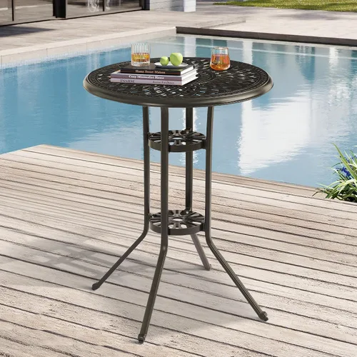 Miniatura 2 de Mesa de comedor para patio, mesa de patio de aluminio fundido con agujero para paraguas, mesa de bistró al aire libre para patio trasero, jardín