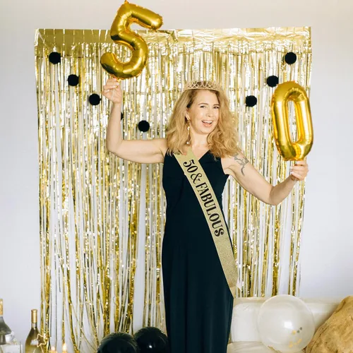 Miniatura 4 de Decoraciones de cumpleaños número 50 para mujer, banda, corona, vela de cumpleaños y globo digital de papel de aluminio de 32 pulgadas, decoración