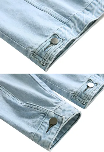 Miniatura 6 de LAMKUKU Chaqueta de mezclilla para hombre rasgada ajustada, abrigo de chaqueta vaquera para hombres
