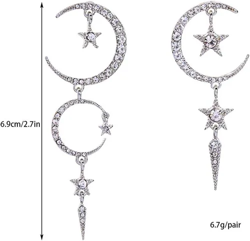 Miniatura 3 de Exaggerated - Aretes de gota con diseño de luna de sol y estrellas con diamantes de imitación punk, para mujer