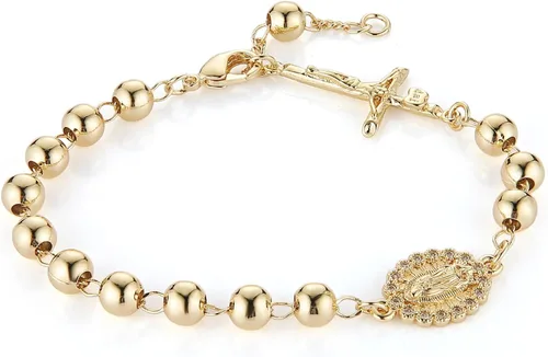 Miniatura 72 de HZMAN Pulsera de cruz con cuentas de rosario virgen de Guadalupe ajustable para mujer, regalo de joyería