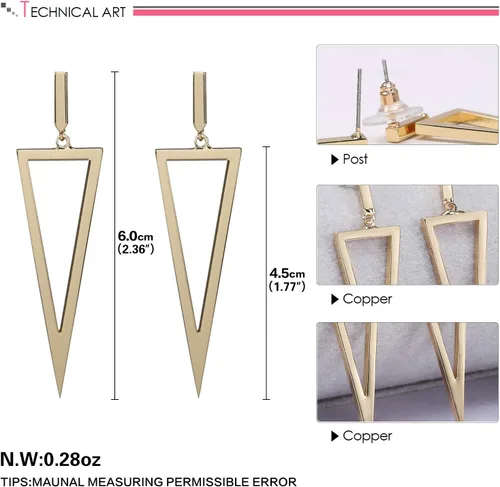 Miniatura 11 de LILIE&WHITE Pendientes colgantes de triángulo de metal para mujer, joyería de disfraz