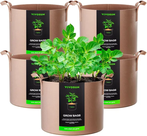Miniatura 22 de VIVOSUN - Paquete de 5, 1 galón, bolsas para cultivar de tela no tejida gruesa resistente con asas Negro