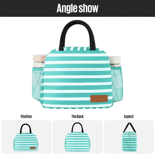 Miniatura 5 de douyadady Bolsa de almuerzo para mujeres/hombres, fiambrera mujeres/hombres (azul bebé+rayas blancas)