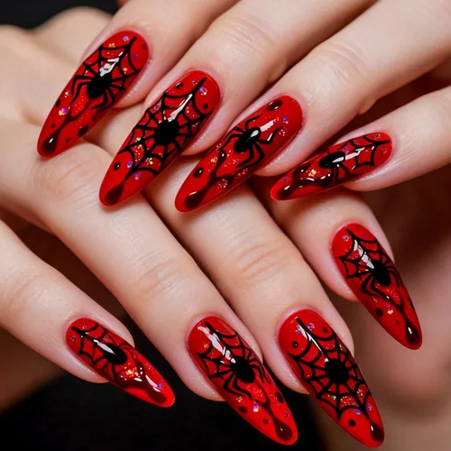 Miniatura 15 de Uñas postizas a presión para Halloween, con forma de hueso gótico, de terror, de cobertura completa, color blanco y negro, acrílico, para fiestas
