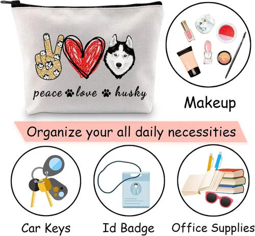 Miniatura 7 de JXGZSO Divertido perro husky regalo paz amor husky bolsa de cosméticos husky amante de perros regalo bolsa de maquillaje bolsa de cremallera