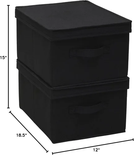 Miniatura 9 de Household Essentials Caja de almacenamiento grande de tela con tapa, color negro, juego de 2