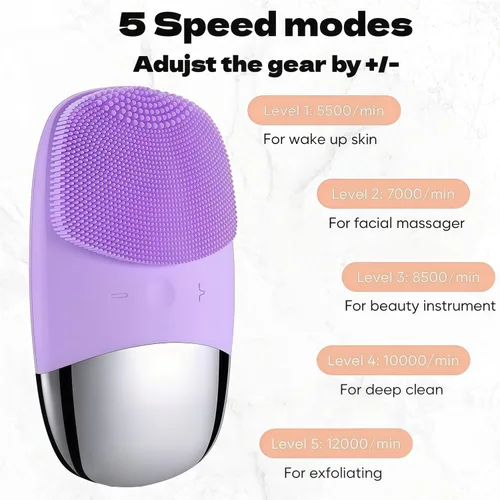 Miniatura 3 de MEGAN Cepillo de limpieza facial, limpiador facial de silicona eléctrico recargable por USB, masajeador facial sónico impermeable IPX7, cepillo