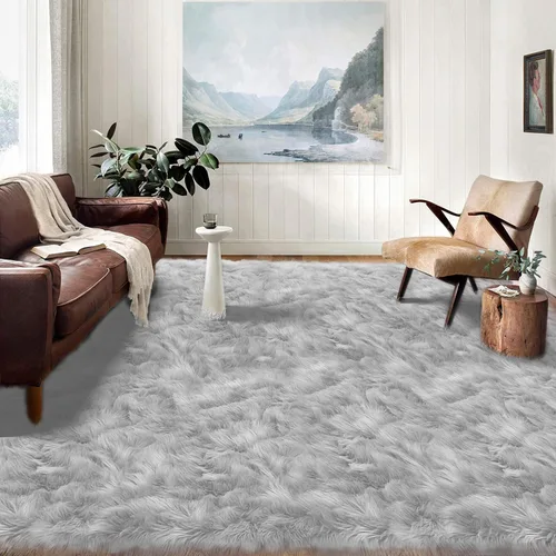 Miniatura 126 de Latepis - Tapete rectangular de piel sintética tipo lana de oveja suave, esponjosa y lavable para sala de estar, dormitorio, sala de juegos o Blanco