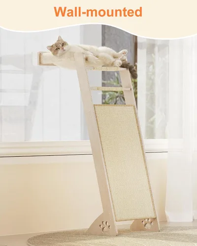 Miniatura 5 de Percha para ventana de gato con almohadilla para rascar, árbol trepador de 51 pulgadas, incluye hamaca escalera para gatos con 2 ventosas