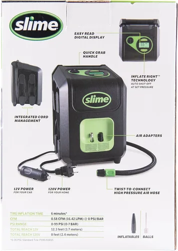 Miniatura 3 de Slime 40052 Inflador de neumáticos, enchufe portátil para automóvil y hogar, SUV, compresor de aire 4x4, apagado automático Inflate Right