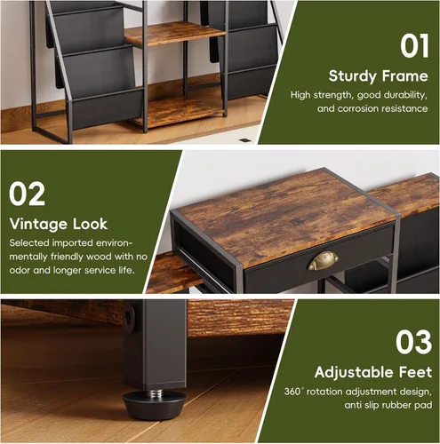Miniatura 6 de JunVpic Soporte para tocadiscos con almacenamiento de vinilo, mesa de discos con soporte, estante y cajón de almacenamiento de vinilo de 6