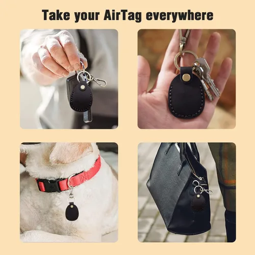 Miniatura 6 de Llavero de Airtag de cuero genuino, llavero portátil de Air tag con anillos para llaves, funda de cobertura oculta completa compatible con Airtag