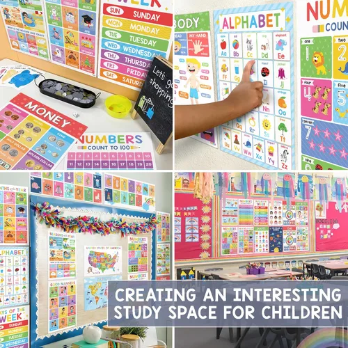 Miniatura 5 de BEAWART 18 Pósteres educativos laminados para niños pequeños, pósteres preescolares para el aula, decoración mural de jardín de infantes