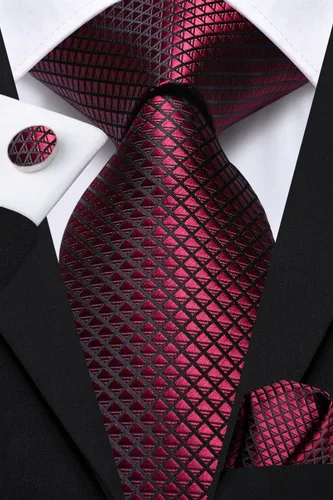 Miniatura 107 de Hi-Tie Corbata clásica de cachemira para hombre con pañuelo y gemelos a cuadros