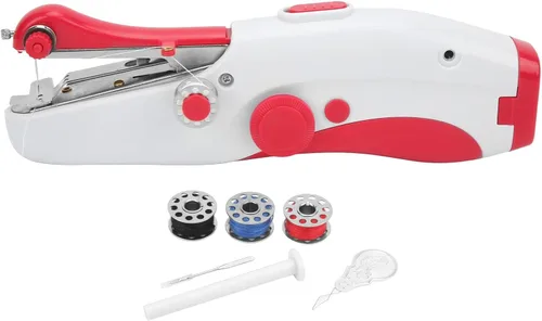 Máquina de coser portátil de mano, máquina de coser a mano, mini máquina de coser eléctrica de doble aguja para hacer manualidades u objetos