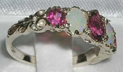 Miniatura 3 de Anillo de plata de ley 925 auténtica auténtica turmalina rosa y ópalo para mujer